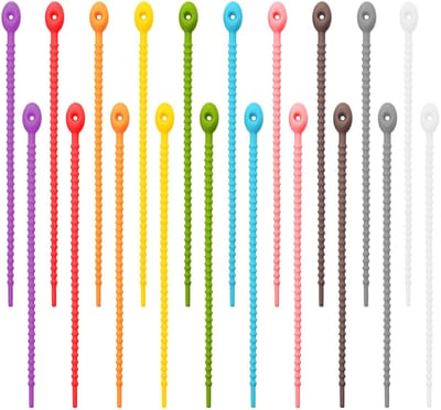 Dailygoods - 20 stuks meerkleurige siliconen stropdassen, siliconen bandjes, zakclip, rubberen twist, koordbinders, slangstropdassen, zaksluitklemmen, siliconen kabelbinders