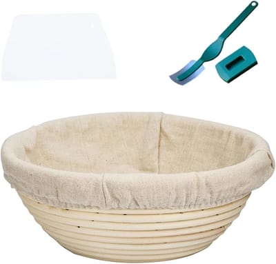 Brood Proofing Mand - Rijsmand Zuurdesem - Thuis Bakken - Handgemaakt Rotan - 18x9cm Rond - Houtkleur