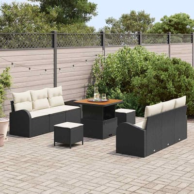 vidaXL - Tuinbank - Set - 9 - st - 8-Aantal - zitplaatsen - Zwart - en - Crème