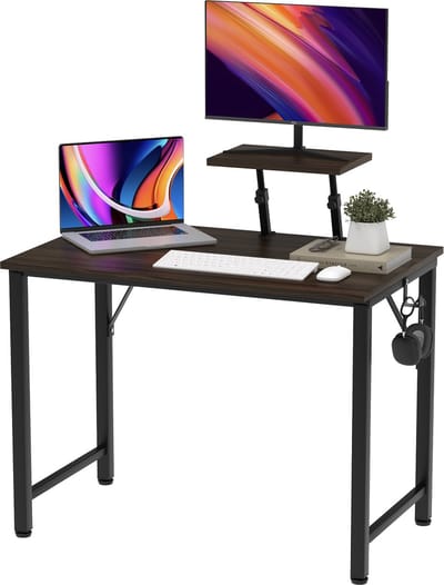 PIPIPOXER-Bureau met in hoogte verstelbare monitorstandaard, computerbureau, pc-bureau, 80x40x75cm, Zwart