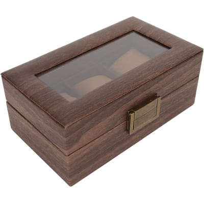 Boîte de Montre à 3 Fentes Bois Coussin Détachable Couvercle en Verre Boîte à Montres Simple Couche pour Bijoux gray
