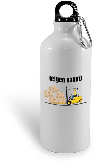 Hacebo® - heftruck met vallende pallet met eigen naam waterfles - Heftruck - mensen die werken in de magazijn - collega's - verjaardag - afscheidscadeau - geschenk - kado - water fles - 400ML
