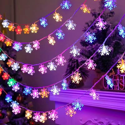 Daity Kerstverlichting in de vorm van sneeuwvlokken - 6 m / 19 -6 ft - 40 LED's op batterijen - 2 standen - waterdicht - voor binnen en buiten - bruiloft - feest - nieuwjaar - tuin - kerstdecoratie (kleurrijk)