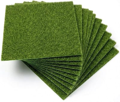 10 stuks miniatuur kunstgras 15 x 15 cm voor modelbouw, microlandschap en decoratie in miniatuurtuin