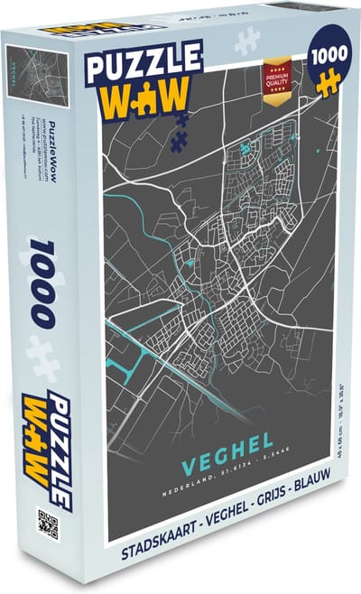 Puzzel Stadskaart - Veghel - Grijs - Blauw - Legpuzzel - Puzzel 1000 stukjes volwassenen - Plattegrond