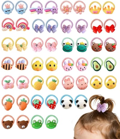 Dailygoods- Haarelastiekjes 50 stuks - Elastische Kinderhaarelastiekjes - Schattige Patronen - Dieren/Vruchten/Bloemen - Ideaal voor Dun Haar - Diameter 2 cm - Haarbanden