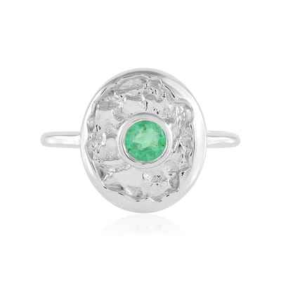 Cavill - Ronde Colombiaanse Smaragdring - 925 Sterling Zilver Geplatineerd - 0,393 Ct Natuurlijke Groene Edelsteen - Elegante Tijdloze Ring