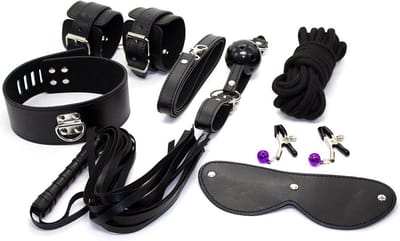 Fixxx - BDSM Set Beginners - PU-leer - 8 delen - Zwart