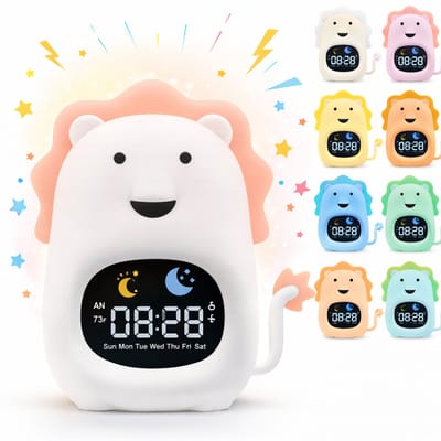 Luvonic® Slaaptrainer - Kinderwekker - Nachtlamp en Wekker - Kindvriendelijke Slaapwekker - Slaaptrainer met Led en Geluid - White Noise - 8 Verschillende Kleuren - Kind/Peuter/Kleuter - Leeuw