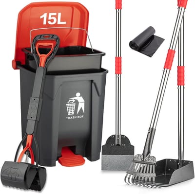 Hondenpoep Set - Afvalbak Schep - Tuin Schoonhouden - Ergonomisch Rechtopstaand - 15 Liter Bak