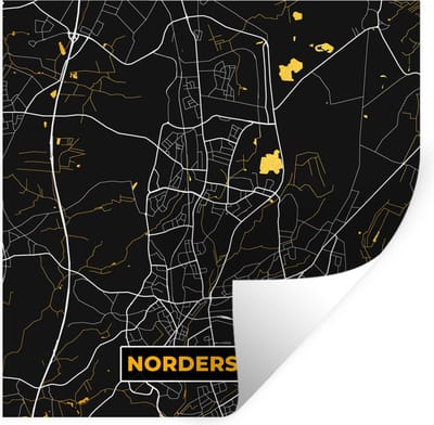 Muurstickers - Sticker Folie - Duitsland – Black and Gold – Norderstedt – Stadskaart – Kaart – Plattegrond - 100x100 cm - Plakfolie - Muurstickers Kinderkamer - Zelfklevend Behang XXL - Zelfklevend behangpapier - Stickerfolie