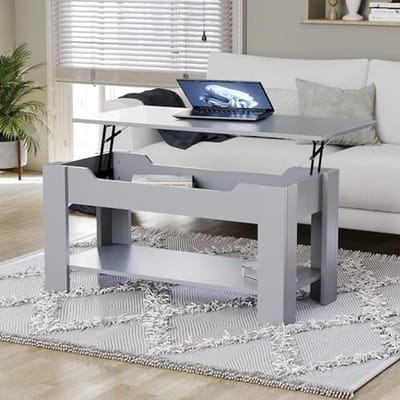 Opklapbare Salontafel - Koffietafel met opbergruimte - Woonkamer organiseren - Dubbele opbergruimte - 100 x 48 cm - Grijs