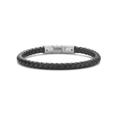 Frank 1967 Armband – 7FB-0638 - Zwart Gevlochten Leer – 21 cm – Zilverkleurig