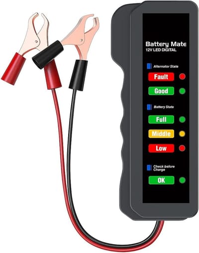 1 stuk 12V auto-accutester, auto dynamotester, accu checker, analysator om dynamo en acculaadsysteem te controleren, LED-indicatie
