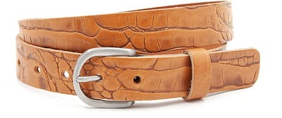 Mooie soepele cognac dames riem met croco print - 3 cm breed - Leer - Jeans riem - Casual - Maat 85