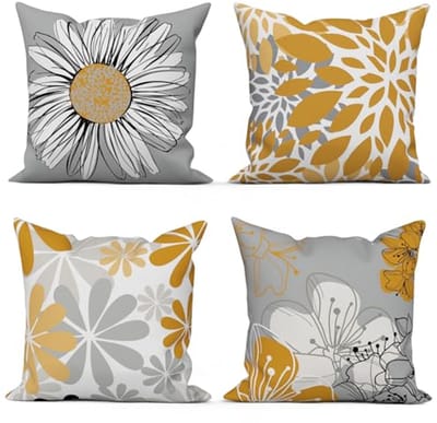 Set van 4 Gele Kussenslopen 45x45 cm met Bloemenpatroon - Moderne Tussenkussens voor Binnen en Buiten