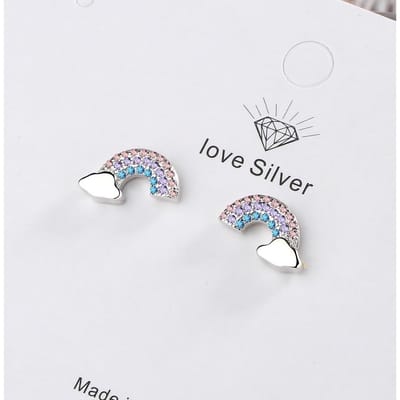 925 Sterling Zilver Eenvoudige Schattige Regenboog Wolken Oorknopjes Met Gekleurde Zirkonia Voor Meisje Verjaardagscadeau Dropshipping S -E920 gray