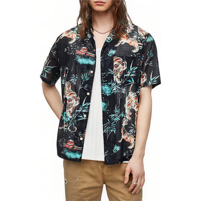 AllSaints Tagise Cotton Ss Shi Jet Black Size: XS | Casual Shirts Outlet | Heren | Zwart