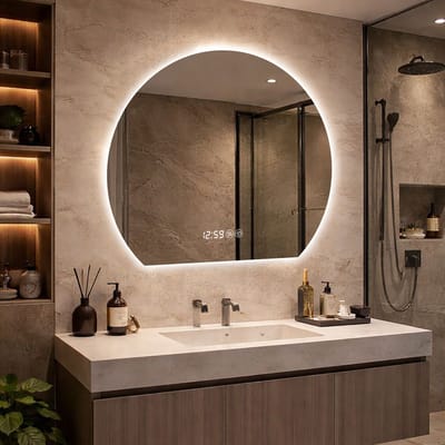 HAUSS SPOLE Badkamerspiegel – Rond 80 cm Met Verlichting En Anti Condens – Glas En Metaal – Zilver – Wandmontage