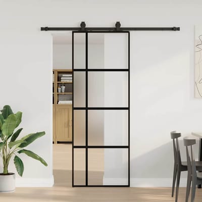 vidaXL - Schuifdeur - met - beslagset - 76x205 - cm - gehard - glas - zwart