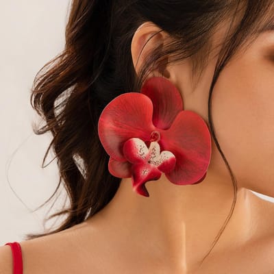 Vlinderorchidee Oorbellen Met Overdreven Groot Bloemontwerp, Perfect Voor Gepersonaliseerde Oorbellen Voor Vrouwen En Vakantiecadeaus. brown