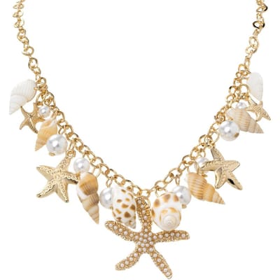 Collier Bohème Déclaration Chunky Pour Femmes Étoile de Mer Coquillage Perle Pendentif Colliers Féminins Été Plage Bijoux Accessoires beige