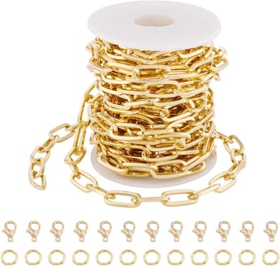 5M Aluminium Paperclip Kettingen 19x9x2mm Platte Ovale Links met Kreeft Klauw Sluitingen en Jump Ringen voor DIY Sieraden Maken en Creatieve Projecten