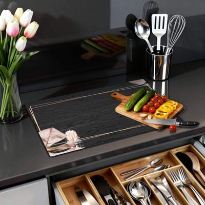 KitchenArt - Midnight Leaves - Inductie Beschermer - 80x52 cm - Kookplaat Beschermer - Luxe Afdekplaat Inductieplaat - Anti-slip & Oprolbaar - Beschermmat Inductiekookplaat