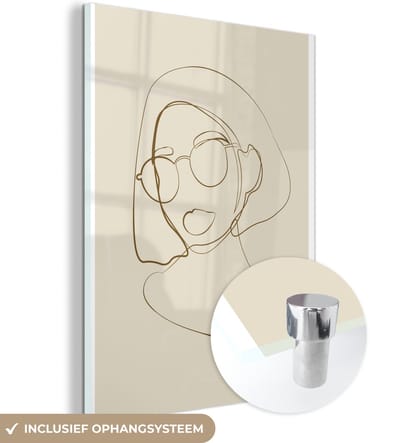MuchoWow® Glasschilderij 120x160 cm - Schilderij acrylglas - Vrouw - Line art - Minimalisme - Foto op glas - Schilderijen