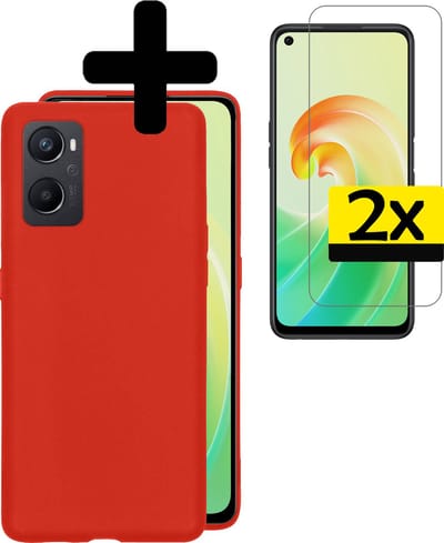 Hoesje - Met 2x Screenprotector - Geschikt voor OPPO A76 - Sterk & Shockproof - Back Cover - Siliconen Case - Telefoon Hoes - Telefoonhoesjes - Rood