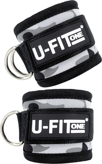 U Fit One 2 Stuks Ankle Strap Fitness met Draagtas - Enkelband - Ankle Cuff Strap - Enkel straps - Grijs Camouflage