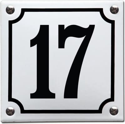 Emaille huisnummer wit/zwart nr. 17