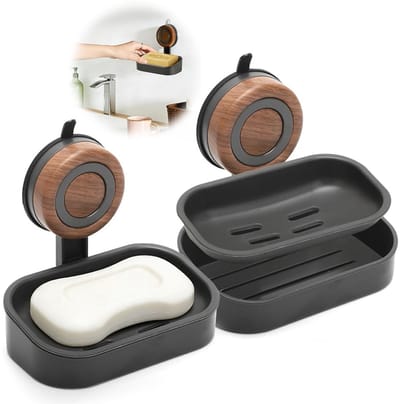Dailygoods- Zeepbakje met zuignap - Zelfdragend - Extra sterke grip - Boorvrij - Zwart - Ideaal voor douche en badkamer - Zeepschaal