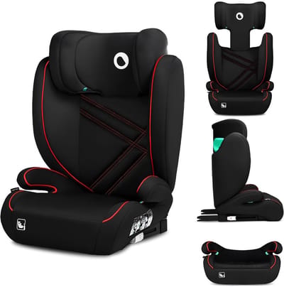 JCP® Autostoel - 8-Position Adjustable Headrest - Kinderstoel Auto - Kinderzitje Auto - Zwart/Rood - 42cm x 46cm x 60cm
