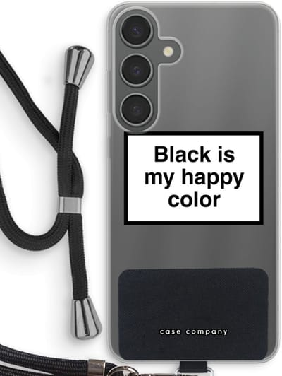 Case Company® - Hoesje met koord geschikt voor Samsung Galaxy S24 Plus hoesje met Koord - Black is my happy color - Telefoonhoesje met Zwart Koord - Bescherming aan alle Kanten en Over de Schermrand