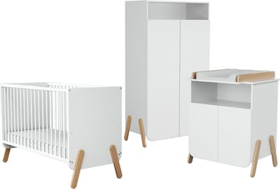 AT4 - Babyslaapkamer met bed, luiertafel en kledingkast PIRATE in hout Wit en Beuken