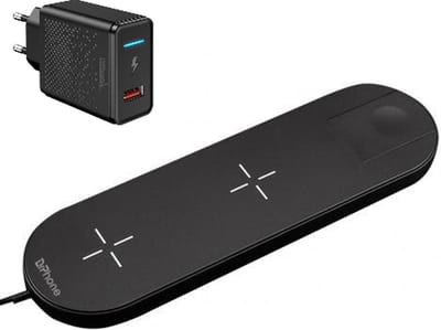 DrPhone Wicharge3 – 3-in-1 Draadloos Laadstation 10W – Compatibel met Apple Watch, Smartphones en Draadloze Oordopjes - Zwart