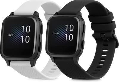 kwmobile 2x horlogebandjes geschikt voor Garmin Venu Sq Music / Sq bandje - Smartwatch bandjes van TPU - Activity tracker horloge band in zwart / wit