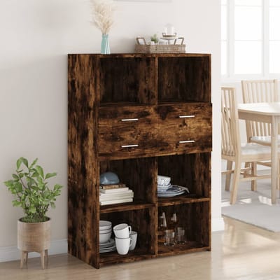 vidaXL - Hoge - kast - 80x42,5x124 - cm - bewerkt - hout - gerookt - eikenkleurig