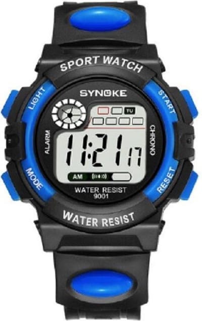 Sporthorloge - 45 mm - Rubber - Zwart/Blauw -I-deLuxe verpakking
