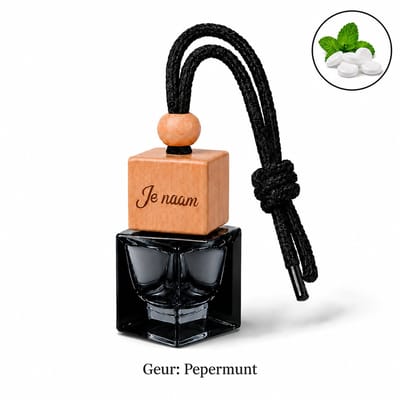 Autoparfum (met eigen naam) - Pepermunt - Huisparfum - Laser gegraveerd - Hanger met koord - 8 ml inhoud
