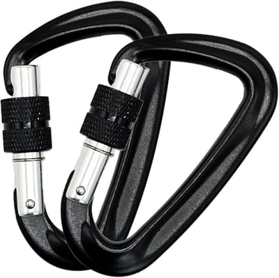 Karabijnhaak met schroefsluiting, 1200 kg/12 kN, zware belasting, sleutelhanger, schroefkarabijnhaak, zwart, voor kamperen, vissen, wandelen, hangmat of reizen