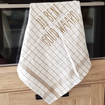 Theedoek met tekst – Jij bent goud waard – Origineel cadeau – Cadeau voor haar of hem – Keukendoek katoen