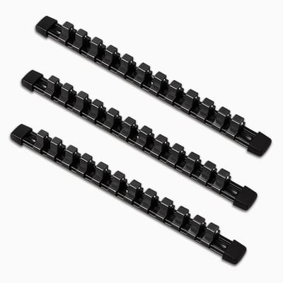 Dailygoods- Doppenhouder Set 3 Rails - 36 Clips - Geschikt voor 1/2 Inch (12,5 mm) Doppen - Duurzaam ABS - Plat Ontwerp voor Gereedschapskist - Doppenorganizer