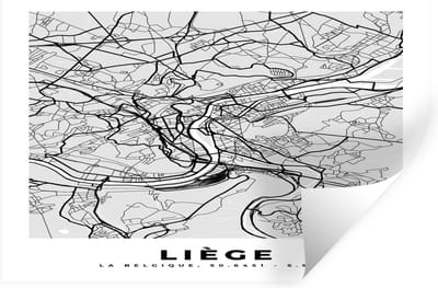 Muurstickers - Sticker Folie - Kaart – Plattegrond – Stadskaart – Liège – België – Zwart Wit - 30x20 cm - Plakfolie - Muurstickers Kinderkamer - Zelfklevend Behang - Zelfklevend behangpapier - Stickerfolie
