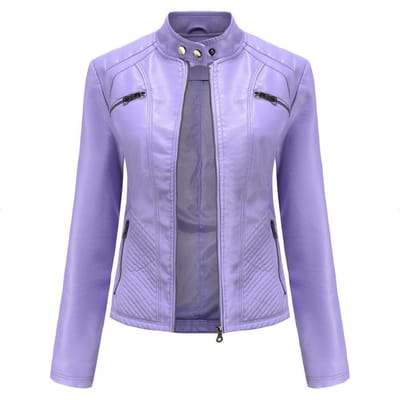 Dames Casual Leren Jas Opstaande Kraag Jas Slim Fit Jas Dames Lente en Herfst Effen Kleur Leren Jas XL