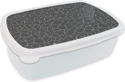 Broodtrommel Wit - Lunchbox - Brooddoos - Design - Geometrie - Zwart - 18x12x6 cm - Volwassenen