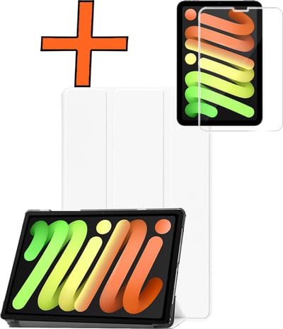 Hoesje - Geschikt voor Apple iPad Mini 7 (2024) - 8.3 inch - 7e Generatie - Met Screenprotector - Trifold Bookcase - Hard Cover - Hardcover Book Case - Tablet Hoes - Wit