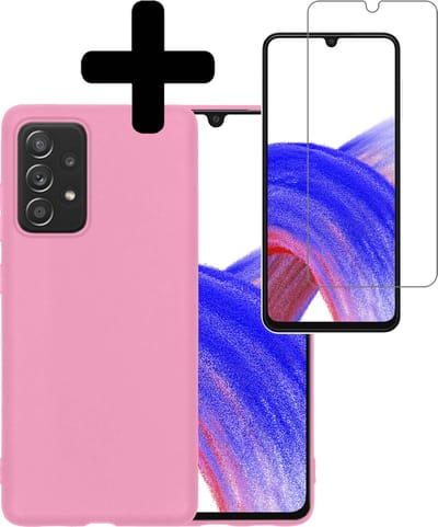 Hoesje - Met Screenprotector - Geschikt voor Samsung Galaxy A33 - Sterk & Shockproof - Back Cover - Siliconen Case - Telefoon Hoes - Telefoonhoesjes - Lichtroze