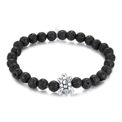 Twice As Nice Armband in edelstaal, lava bollen, schildpad 19cm